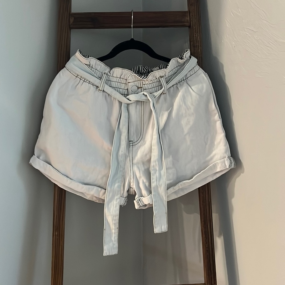 High Wasted Paper Bag Denim Shorts